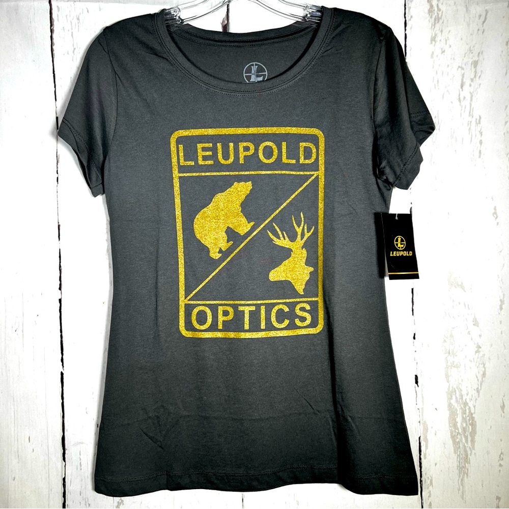 NEW NWT Leupold Optics Graphite & Gold Fitted Short Sleeve Tee T-Shirt SZ Large